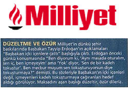 Milliyet Erdoğandan özür diledi